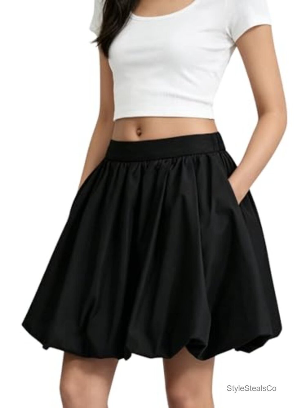 Milumia Women's Bubble Skirt Mid Waist A Line Flared Hem Puffy Midi Skirt